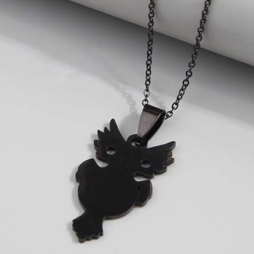 fashion concise black owl stainless steel personality woman necklace