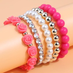 fashion concise mash up flowers flash diamond temperament lady multilayer brac..