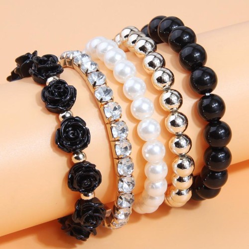 fashion concise mash up flowers flash diamond temperament lady multilayer bracelet