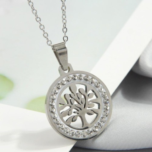 fashion conciseOL stainless steel flash diamond tree personality lady necklace