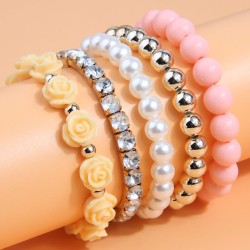 fashion concise mash up flowers flash diamond temperament lady multilayer brac..