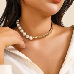 occidental style snake chain punk Collar woman samll chain imitate Pearl all-P..