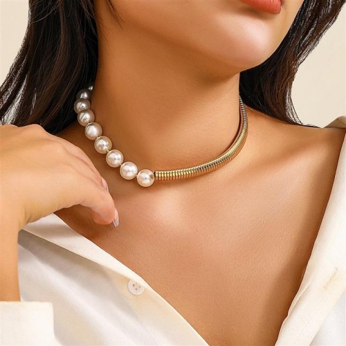 occidental style snake chain punk Collar woman samll chain imitate Pearl all-Purpose necklace