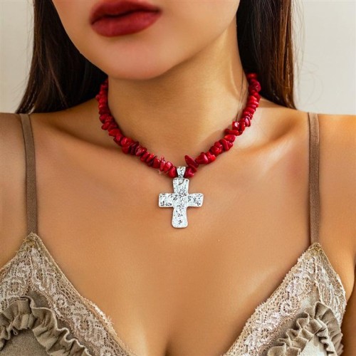 occidental style fashion Irregular gravel cross necklace  brief all-Purpose naturalnecklace