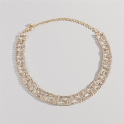  hollow fully-jewelled necklace  occidental style fashion row diamond short st..