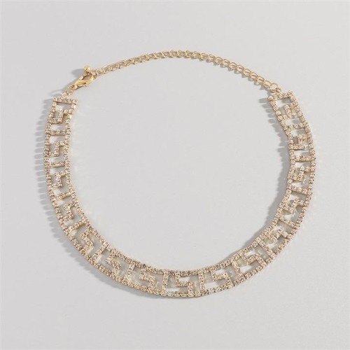  hollow fully-jewelled necklace  occidental style fashion row diamond short style woman