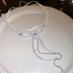 sweet Pearl bow Double layer necklace fashion elegant samll temperament high s..