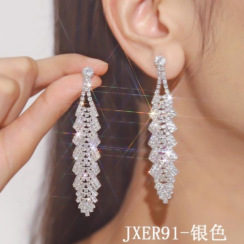claw chain series Rhinestone earrings woman  fully-jewelled long earrings ear stud all-Purpose Earringe