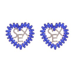 occidental style fashion personality brilliant Rhinestone Word heart-shaped ea..