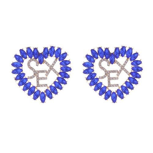 occidental style fashion personality brilliant Rhinestone Word heart-shaped earrings fashion high temperament ear