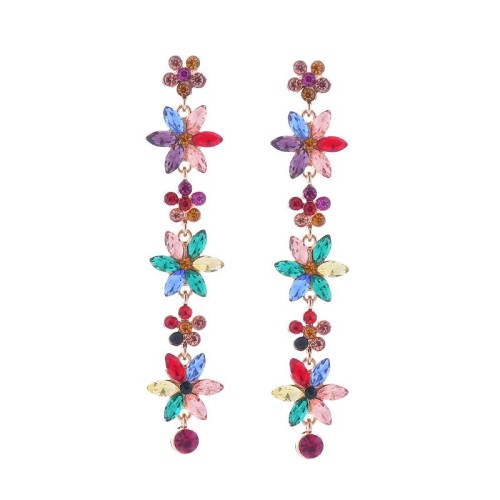 occidental style fashion diamond flowers earrings exaggerating personality long style multilayer flowers ear st