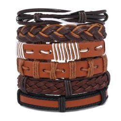brief handmade weave retro multilayer leather bracelet occidental style brief ..