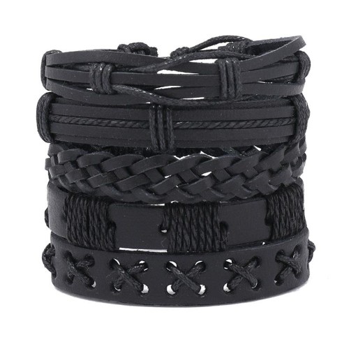 man handmade establishment multilayer black leather braceletdiy set occidental style bracelet