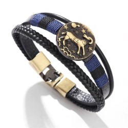 Zodiac handmade weave bracelet fashion punk wind Rivet leather leather