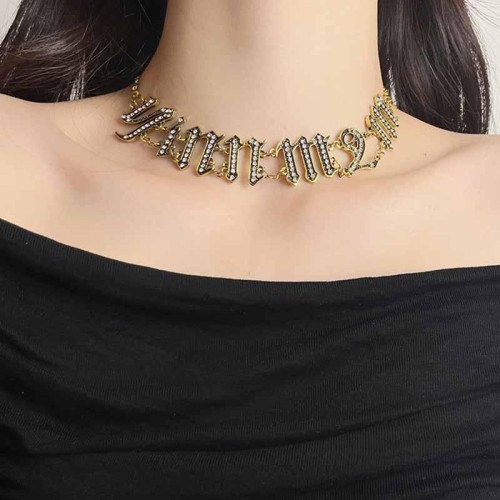 occidental style samll retro flash diamond Word necklaceyk punk wind clavicle chain