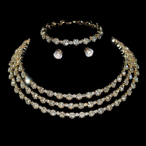 occidental style fashion crystal necklace earrings bangle three Rhinestone Alloy claw chain diamond Collar 
