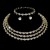 bride row gold silver Collar bangle ear stud two Rhinestone claw chain necklace set