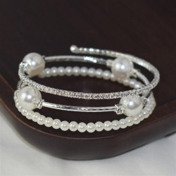 ins brief layer Pearl Rhinestone bangle woman retro twining Korean style