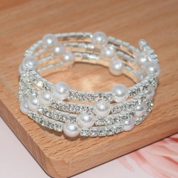  occidental style Rhinestone Pearl multilayer bangle twining more row bracelet..