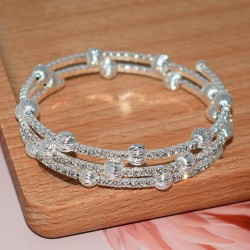  head crystal embed fully-jewelled multilayer bangle twining more row Rhinesto..