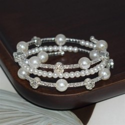 ins woman brief row Rhinestone Pearl surround bangle occidental style fashion ..
