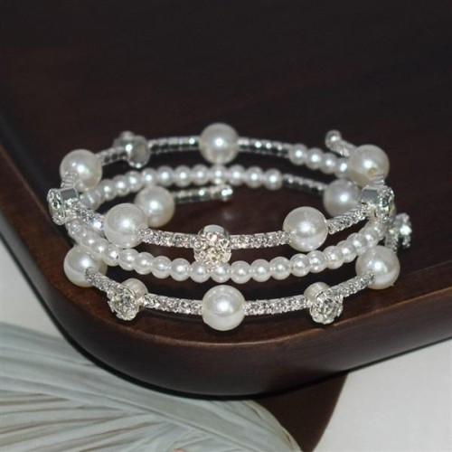 ins woman brief row Rhinestone Pearl surround bangle occidental style fashion all-Purpose bracelet