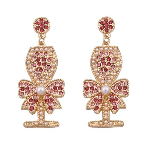 occidental style creative fashion personality bow high foot Alloy colorful diamond ear stud Pearl all-Purpose Ea