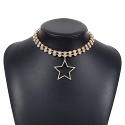  fashion personality Double row diamond Five-pointed star necklace   occidenta..