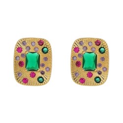 bronze earrings occidental style retro Earring woman square colorful diamond m..