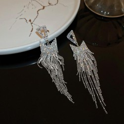 retro diamond triangle long style tassel silver earrings high samll temperamen..