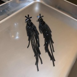 retro diamond flowers long style tassel silver earrings fashion elegant samll ..
