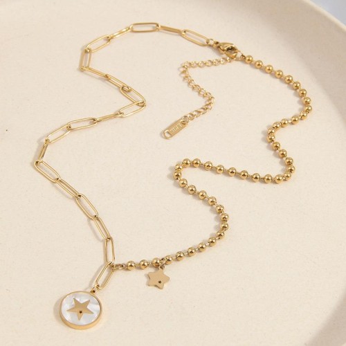 fine fashionOL lucky Star Round all-Purpose titanium steel temperament necklace