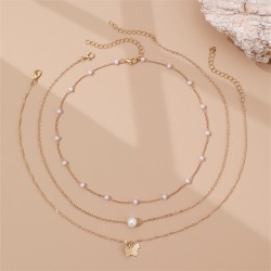  occidental style Metal chain butterfly pendant Pearl fashion clavicle chain t..