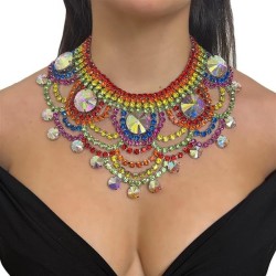 occidental style colorful diamond exaggerating necklace multilayer Rhinestone ..