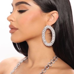 occidental style retro exaggerating earrings super claw chain Oval Rhinestone ..