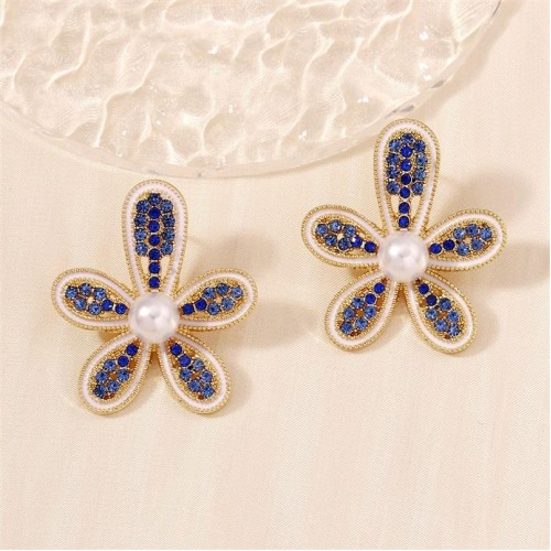 occidental style diamond flowers Pearl temperament high all-Purpose fashion earrings ear stud Earring