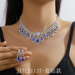  Rhinestone blue color necklace earrings two set banquet necklace