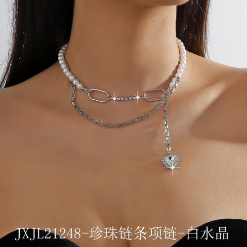 new brief diamond tassel chain multilayer splice necklace  all-Purpose temperament Rhi