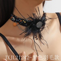 black feather buttons chain clavicle chain woman  samll fashion bow temperamen..