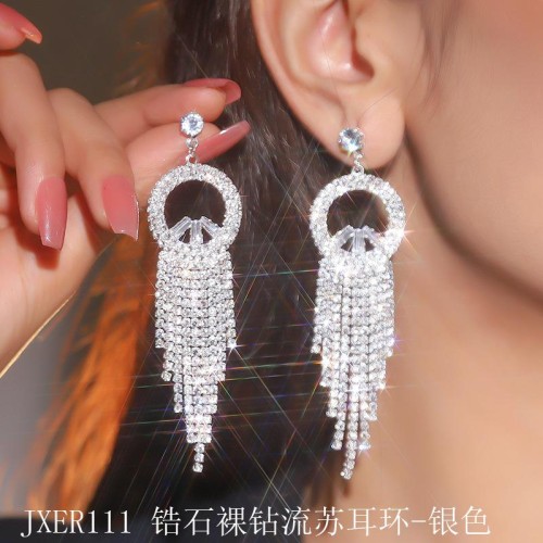 occidental style exaggerating fully-jewelled diamond Round tassel earrings personality