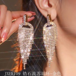  occidental style exaggerating fully-jewelled diamond long tassel earrings wom..
