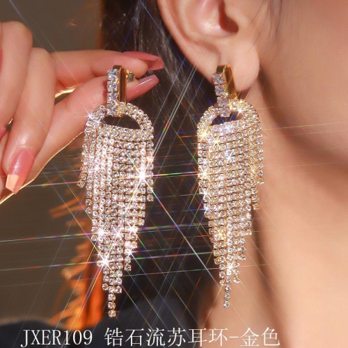  occidental style exaggerating fully-jewelled diamond long tassel earrings woman zircon 