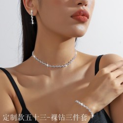  claw chain diamond zircon necklace earrings bracelet set three clavicle chain