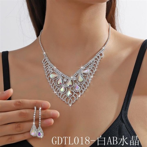  occidental style exaggerating crystal necklace earrings two set fashion color necklace earrings