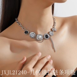  Round buttons punk wind necklace woman personality samll circle clavicle chai..