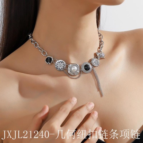  Round buttons punk wind necklace woman personality samll circle clavicle chain personality 