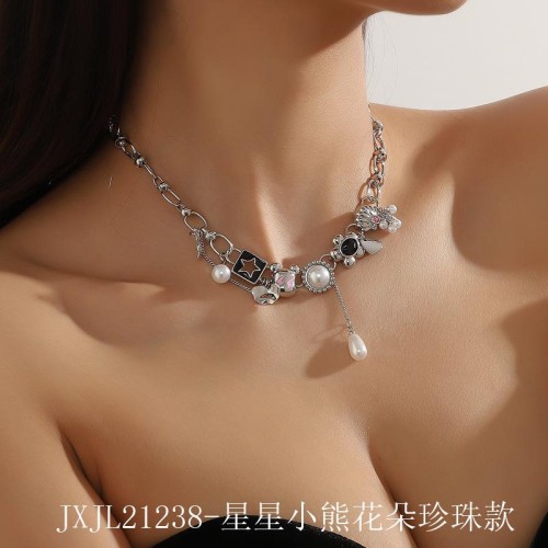 star samll love flowers necklace punk fashion all-Purpose personality chain clavicle chain