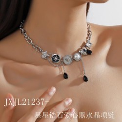 retro black crystal star zircon buttons necklace woman samll exaggerati