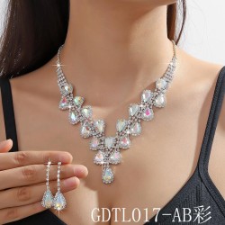  occidental style crystal necklace earrings two set fashion high-end color nec..