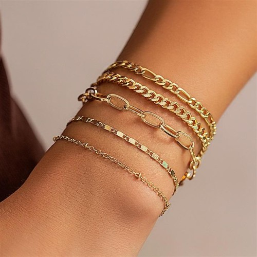 occidental style  Metal wind brief chain bracelet set  personality gold woman